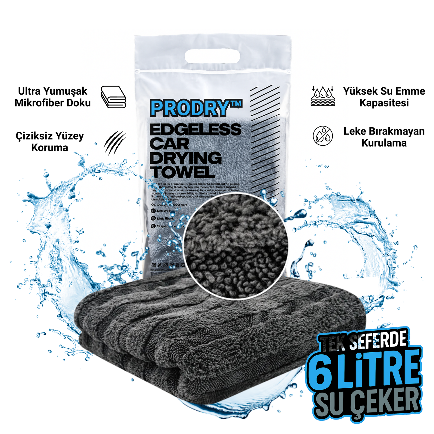 ProDry™ Edgeless Çift Katlı Mikrofiber Kurulama Havlusu 1100 GSM 50x70 cm