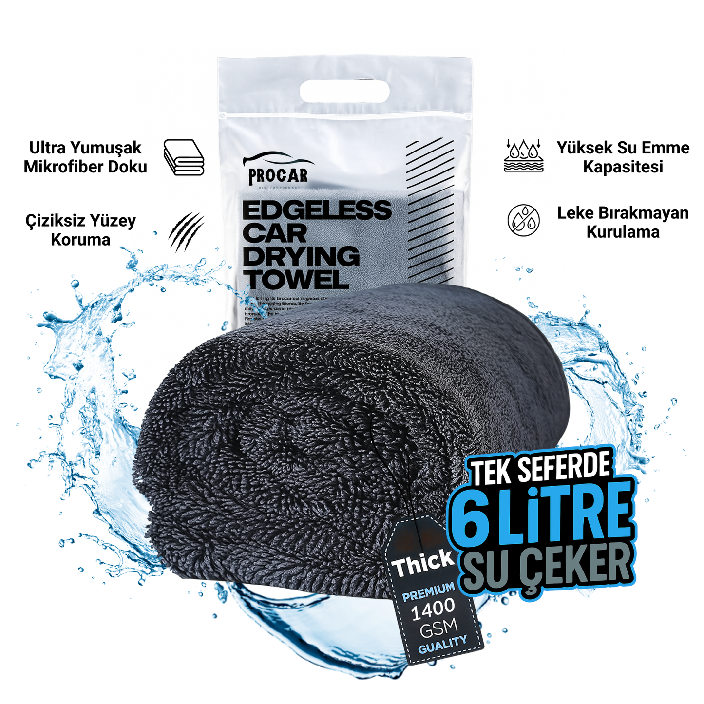 ProWipeXL™  Edgeless Çift Katlı Kurulama Havlusu 50x80 cm 1400 GSM